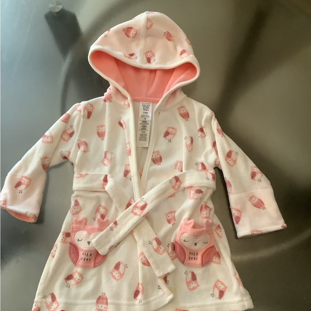 Carter's Pink and White Owl Kids Robe
